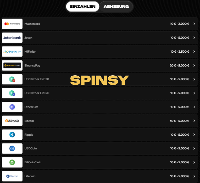 Spinsy Casino Einzahlung