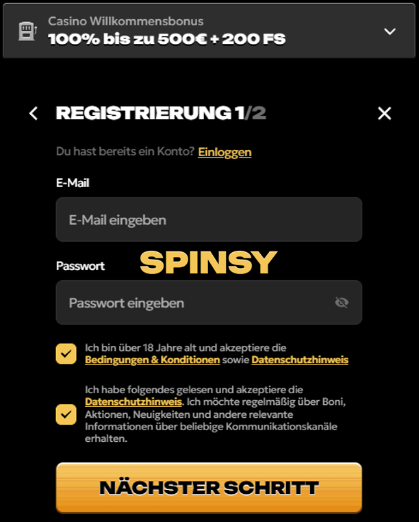 spinsy registrieren